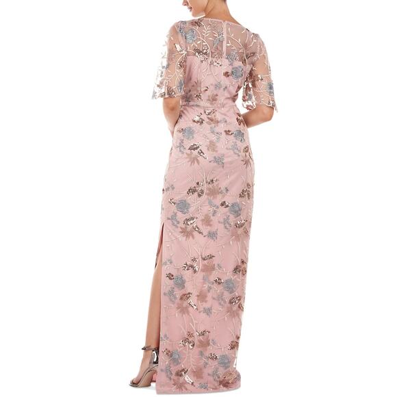 JS Collections Daphne Embroidered Flutter-Sleeve Gown Blush Multi Size 8 NWT - Picture 11 of 16